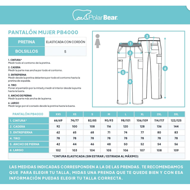 PANTALONES CLINICO MUJER, POLAR BEAR LITE PB4000 BLK