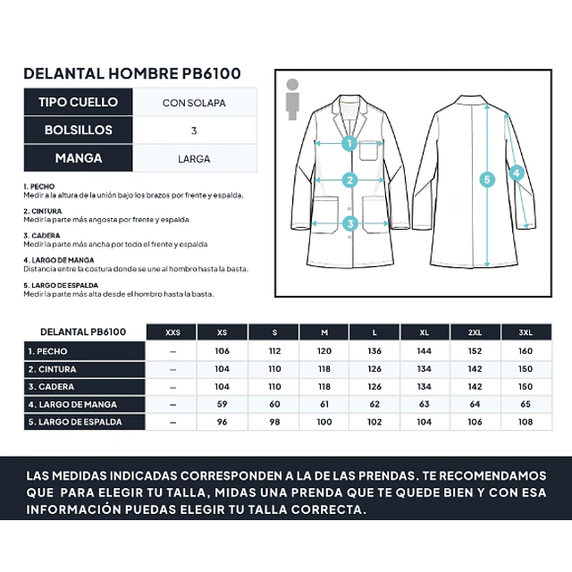 DELANTAL CLÍNICO HOMBRE, POLAR BEAR LAB COATS PB6100