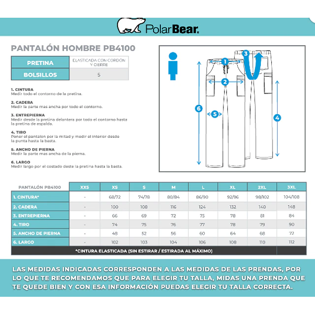 PANTALÓN CLÍNICO DE HOMBRE POLAR BEAR LITE PB4100 WHT