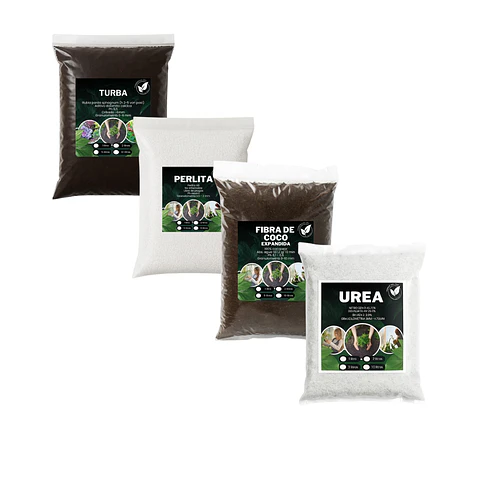 Kit Siembra Turba + Perlita + Fibra Coco + Urea
