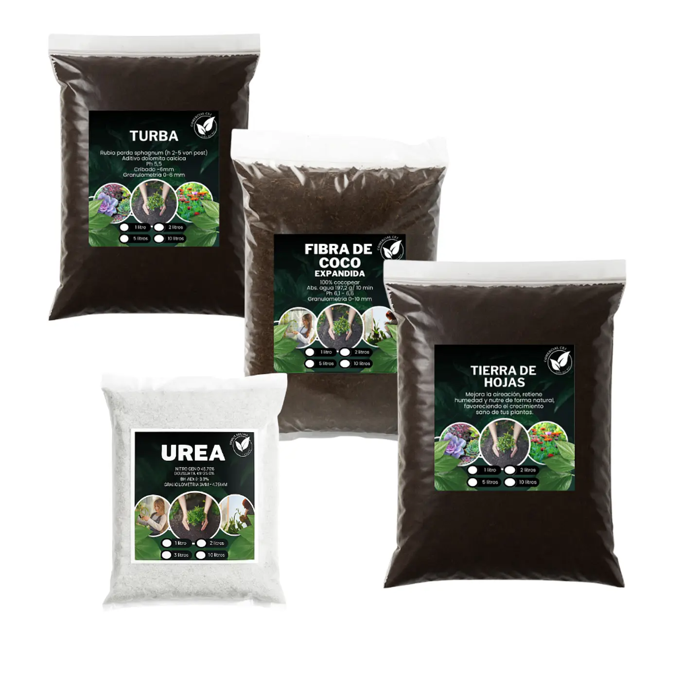 Kit siembra Turba + Perlita + Fibra + Fertilizante + Tierra 4