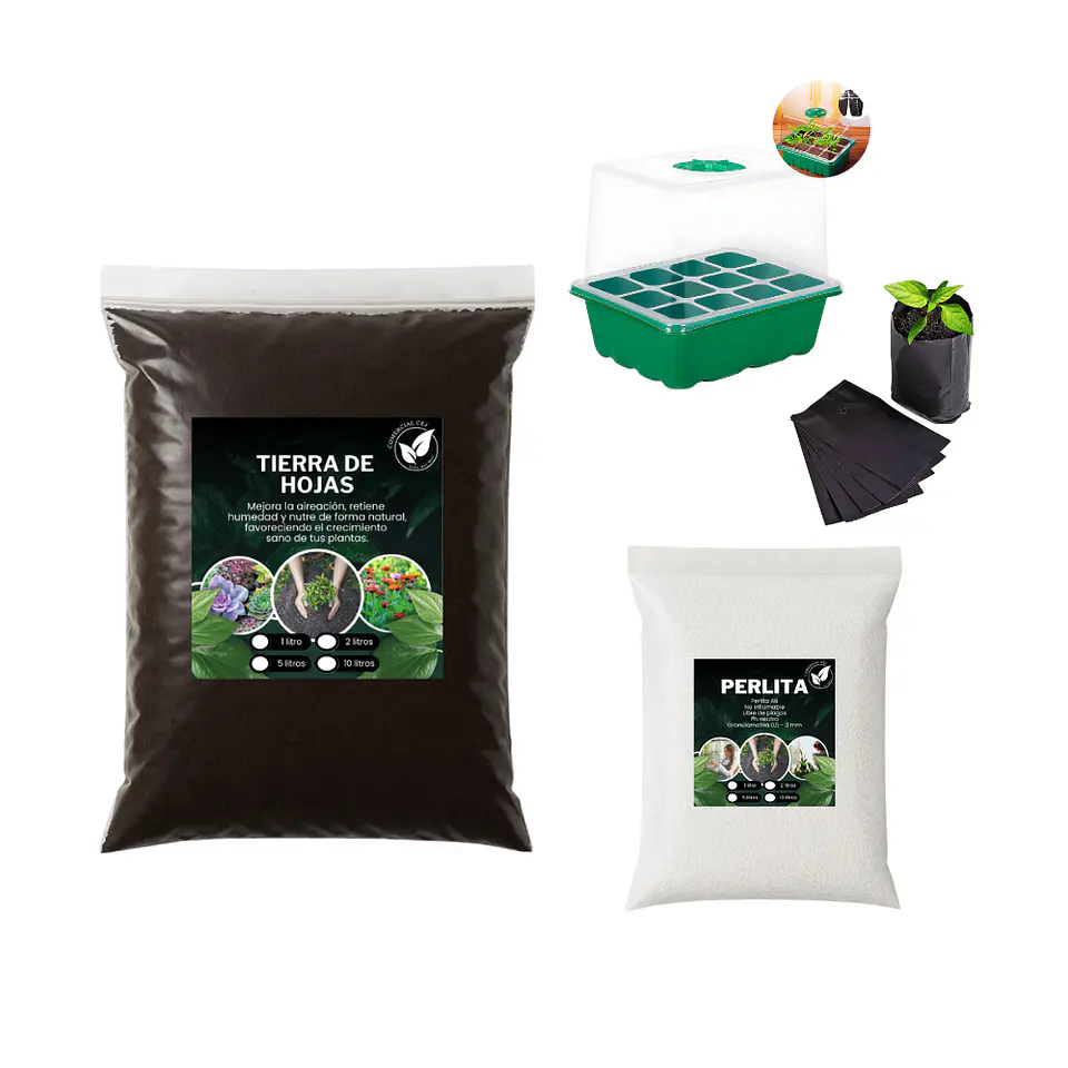 Kit Tierra De Hoja 5 Kg + Germinador + 50 Bolsas + Perlita 3 L 4