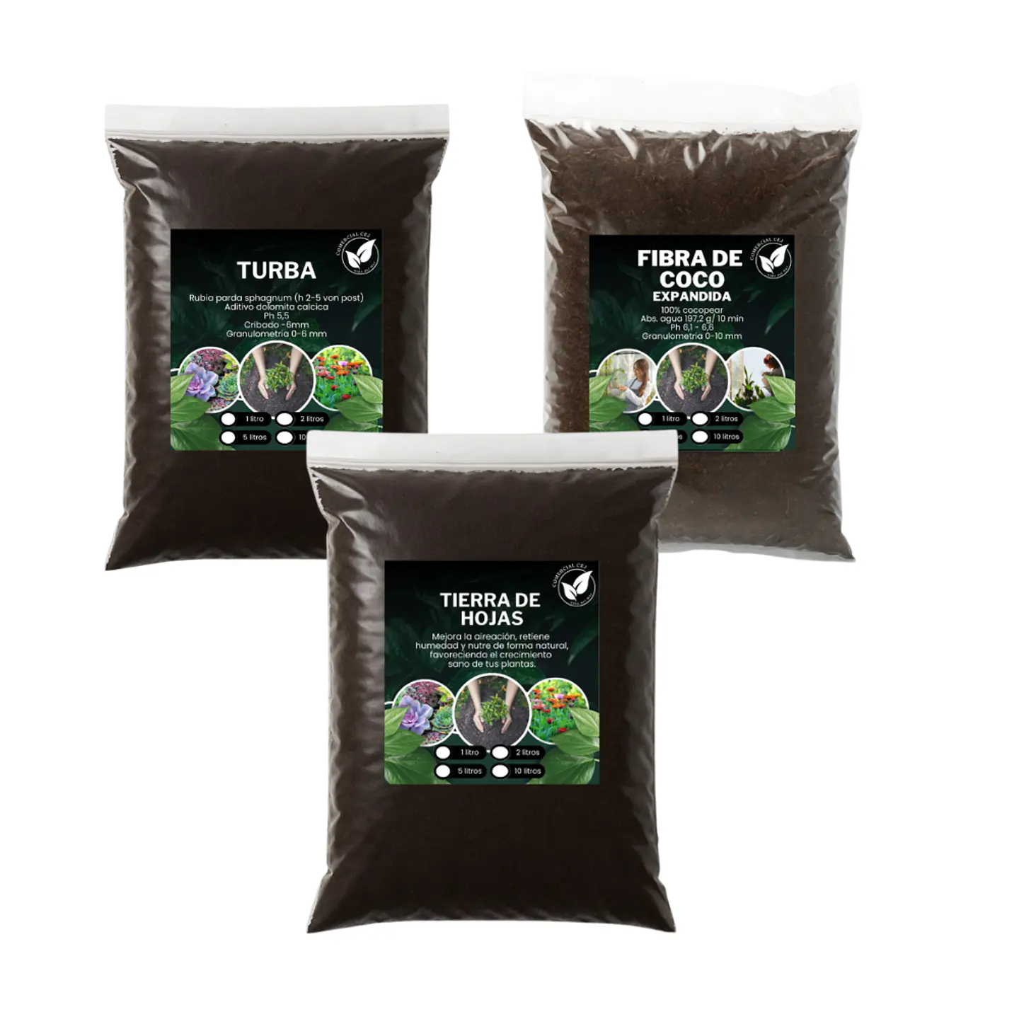 Pack de Sustratos Premium – Tierra de Hoja Orgánica + Turba + Fibra de Coco 5
