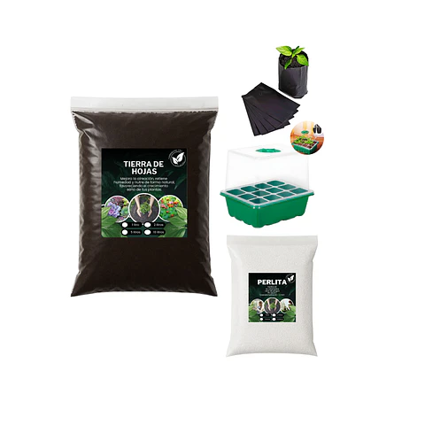 Kit Tierra De Hoja 5 Kg + Germinador + 50 Bolsas + Perlita 3 L