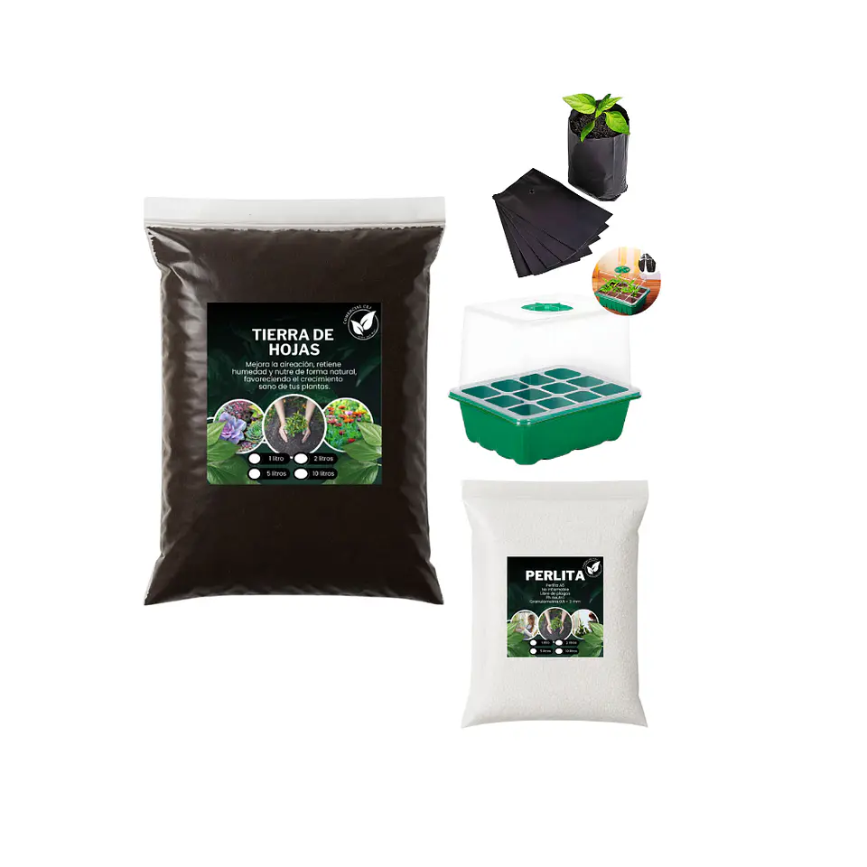 Kit Tierra De Hoja 5 Kg + Germinador + 50 Bolsas + Perlita 3 L 1