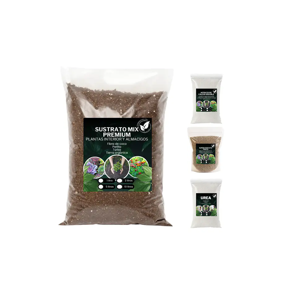 Pack Sustrato Mix premium + Pack fertilizantes (N - P - K - CA) 1