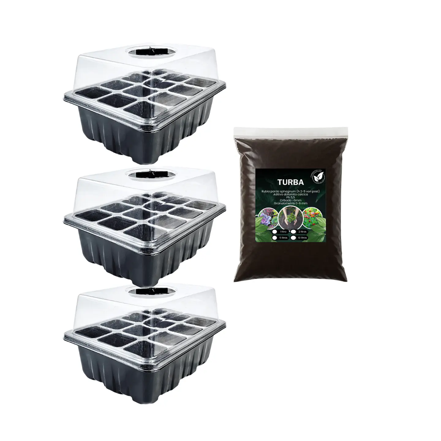 Pack 3 Germinadores Mini + Turba 3 Litros 1
