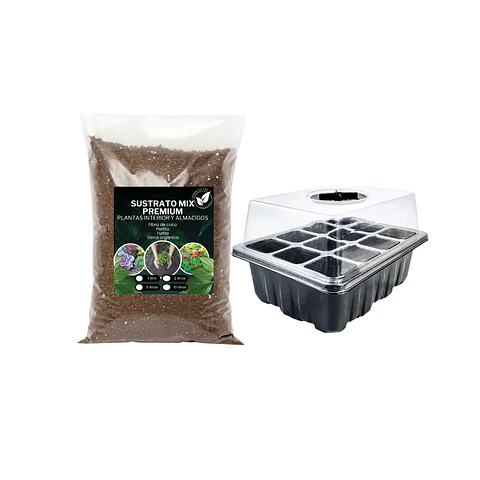 Kit Huerta: Mini Invernadero + Sustrato Mix 5 Litros