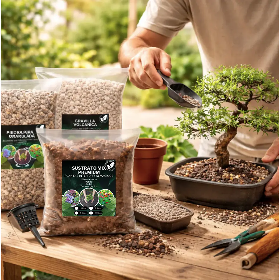Pack Sustrato Para Bonsai Mix 9 Litros + Difusor Fertlizante 1