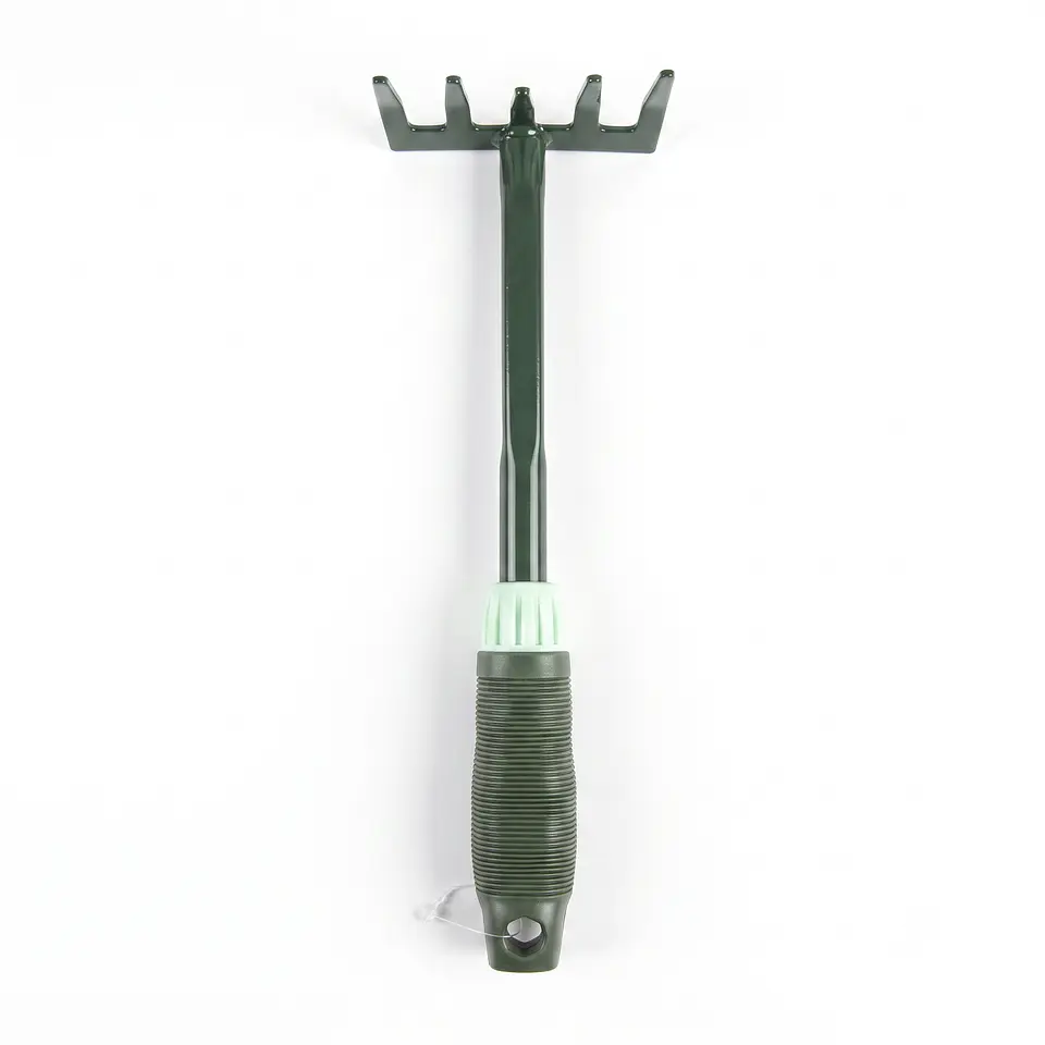 Rastrillo Metálico para Jardín con Mango Ergonómico 5 dientes rigidos 1