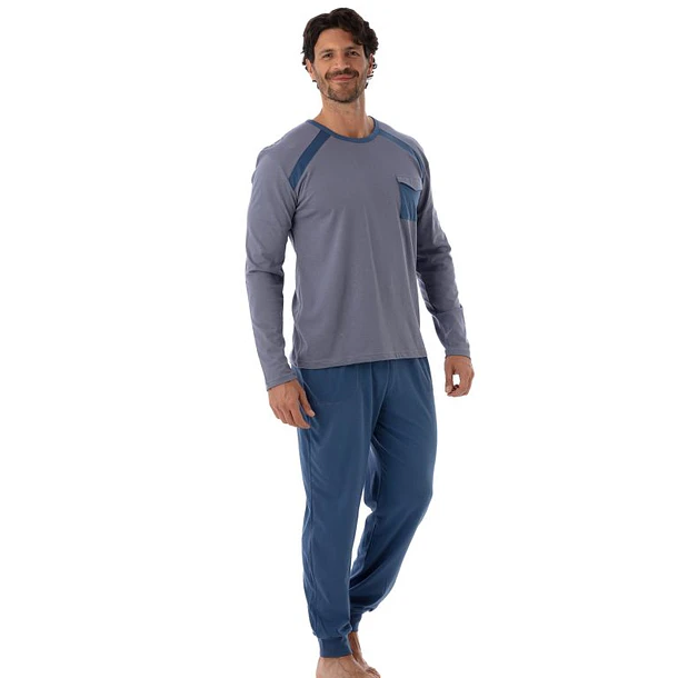 Pijama Largo Algodón Bicolor Hombre 1