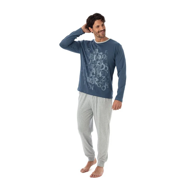 Pijama Largo Algodón Bicolor Hombre 4