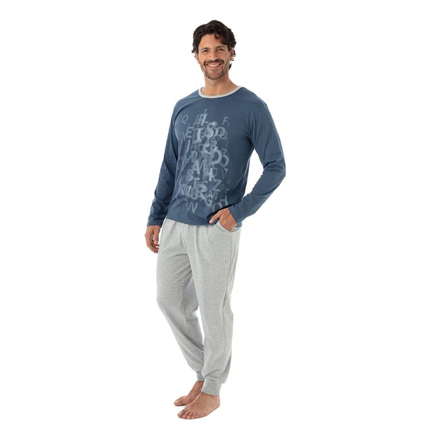 Pijama Largo Algodón Bicolor Hombre 6