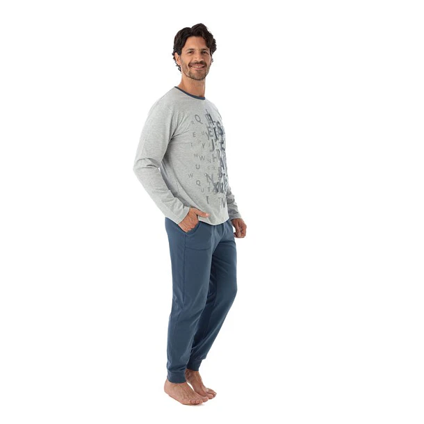 Pijama Largo Algodón Bicolor Hombre 7