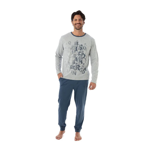 Pijama Largo Algodón Bicolor Hombre 8