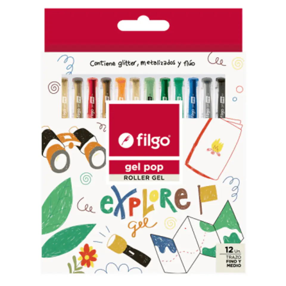 Roller gel estuche explore 12 colores 1