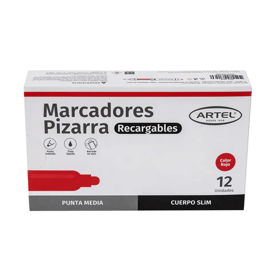 Marcador Pizarra Artel Recargable Slim Rojo 1 Unidad 1