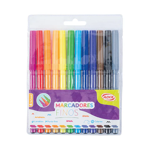 Marcadores Finos 12 Colores Adix