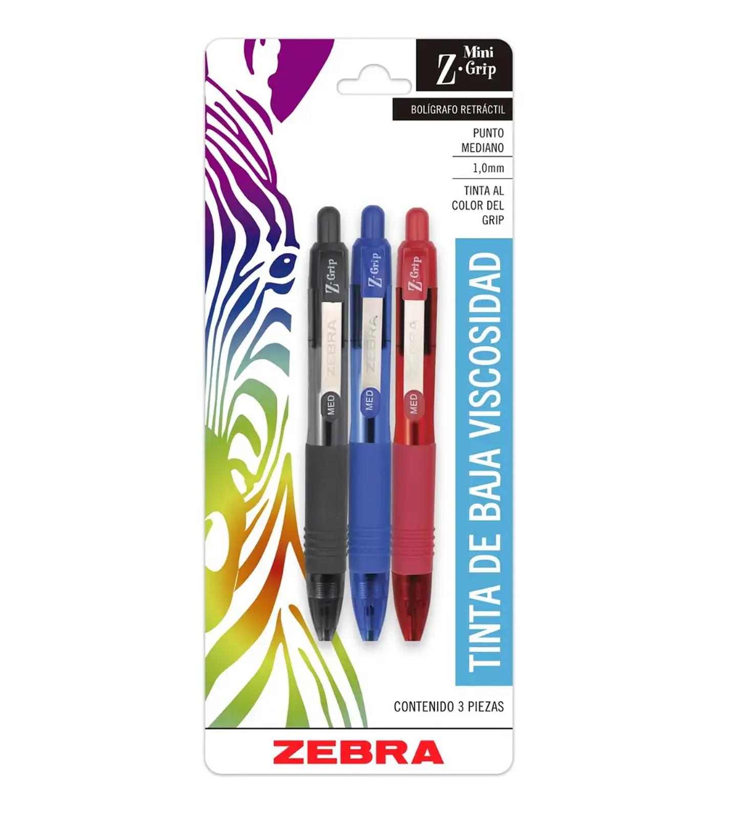 Bolígrafos Zebra Mini Z-Grip de Tinta Baja Viscosidad, Pack de 3 Colores 1