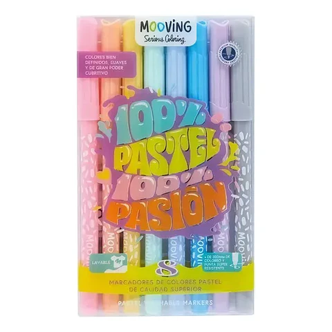 Marcadores Mooving 100% Pastel 100% Pasion X 8 Colores