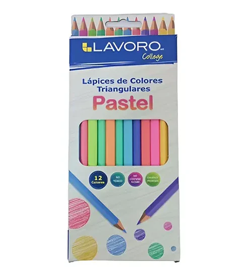 Lápices De Colores Lavoro Pastel Madera 12 Unidades