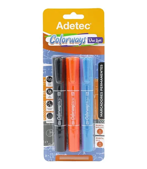 Marcador Permanente Doble Punta Adetec Colorways 3 Colores