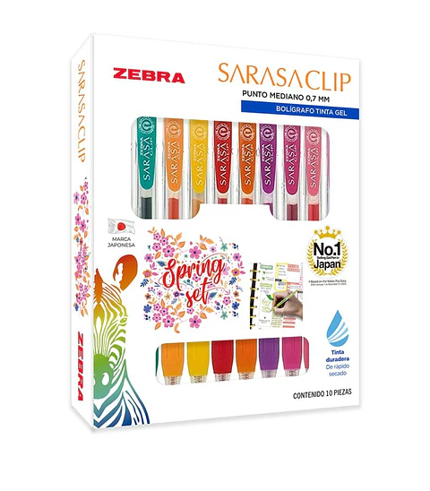 Set De 10 Lápices Tinta Gel Punta 05 Zebra Sarasa Clip 
