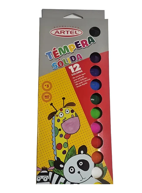 Témpera Sólida Artel 12 Colores Set Pintura Escolar Fácil Limpia