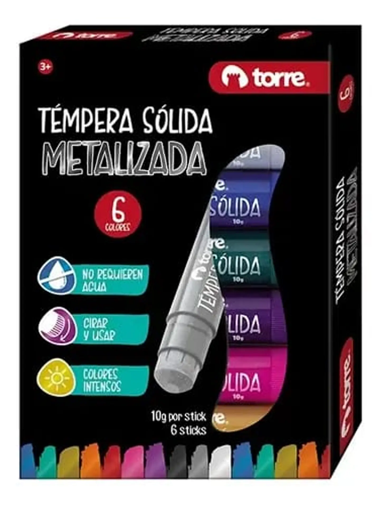 Témpera Sólida Metálica 6 Colores Torre 1