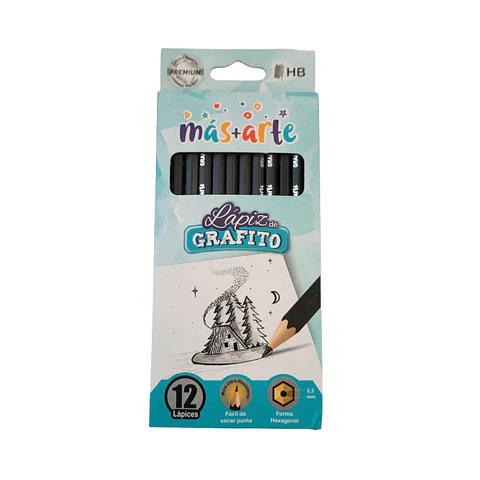 Set 12 Lapices Grafitos Hb Mas Arte