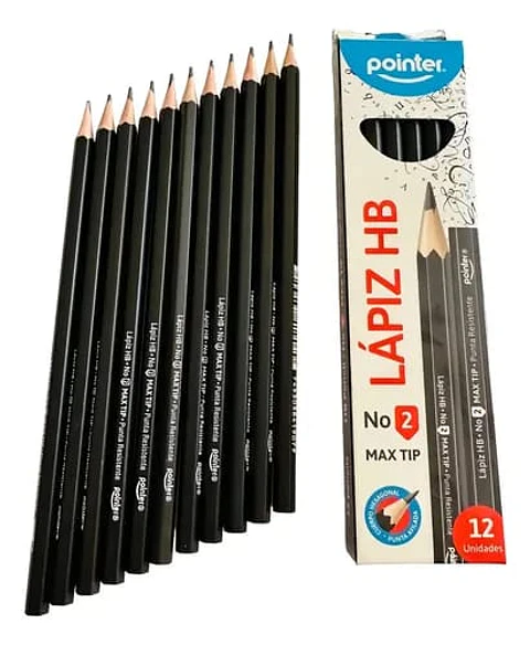 Set 12 Lápiz Grafito Hexagonal Pointer Max Tip Hb N°2