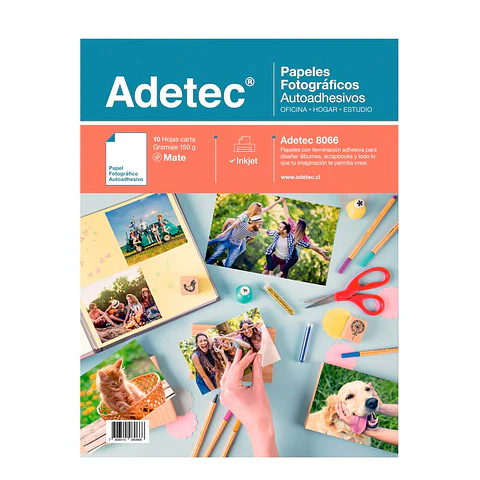 Papel Fotográfico Adetec Brillante Autoadhesivo 10 Hojas Carta