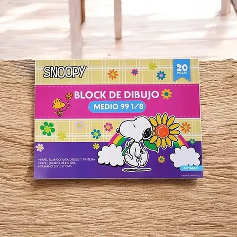 Block De Dibujo Medio 99 1/8 Snoopy Rainbow 20 Hojas Motarro