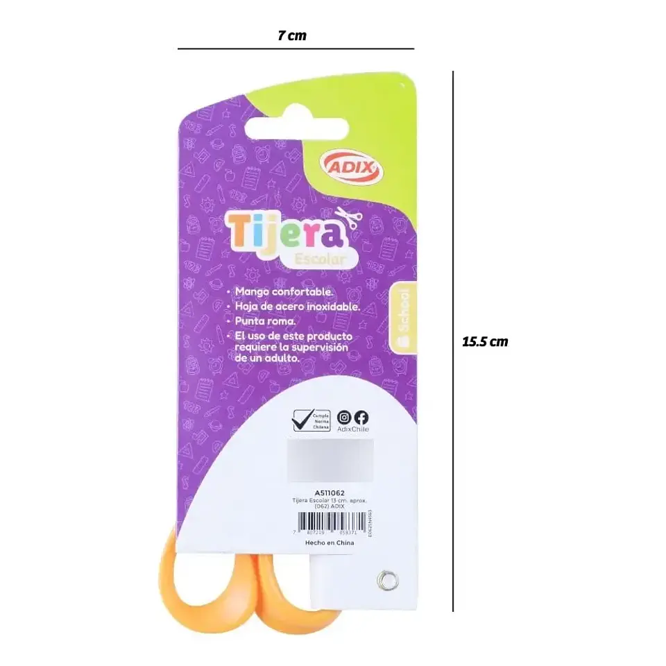Tijera Escolar Adix Punta Roma Para Manualidades 13cm 2