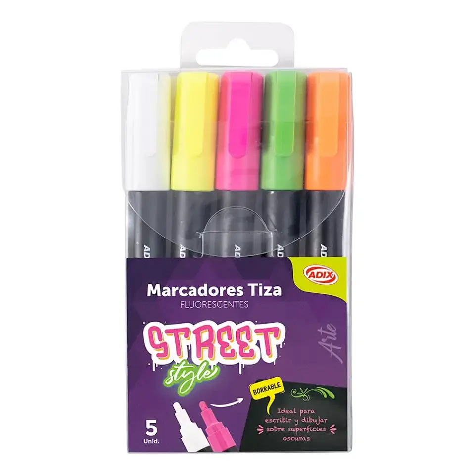 Marcadores Tiza fluorescentes Street Style 5 Un. Adix 1
