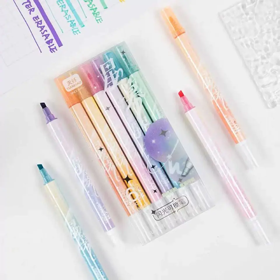 Destacador Glitter Borrable 6 Pcs 1