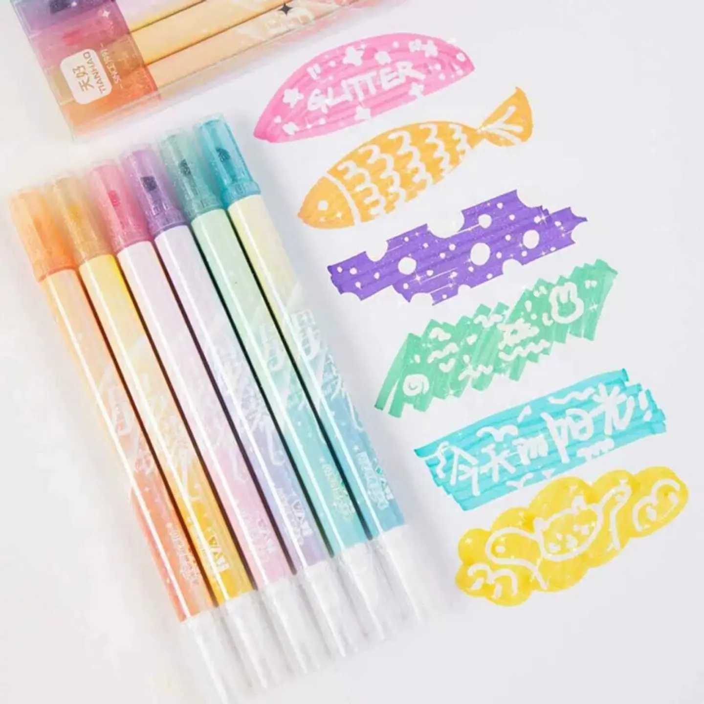 Destacador Glitter Borrable 6 Pcs 2