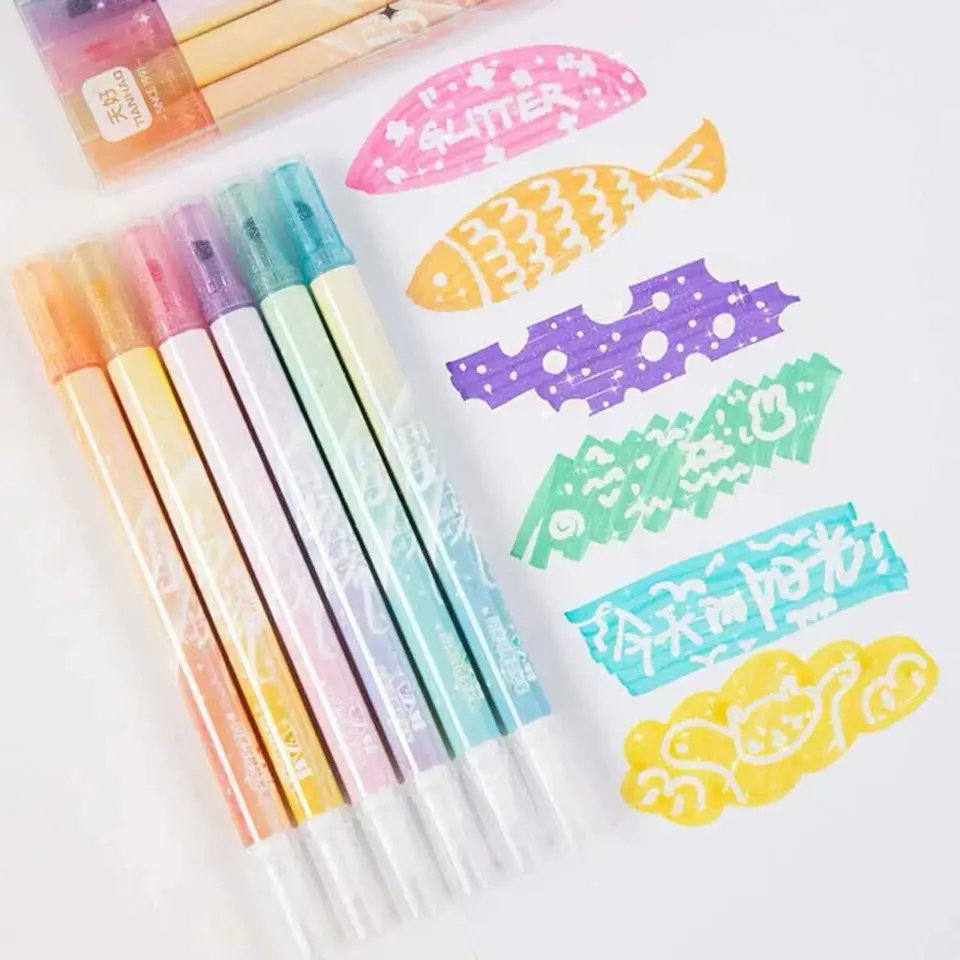 Destacador Glitter Borrable 6 Pcs 2