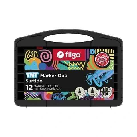 Marcadores pintura al agua TNT Marker Dúo / Estuche plástico x12 colores surtidos Filgo