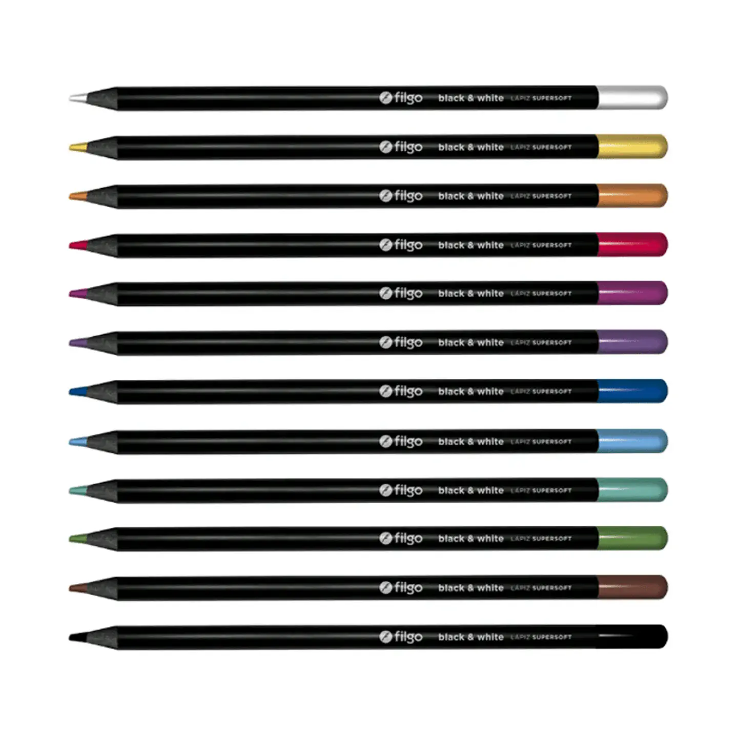 Lápices supersoft Black And White 12 colores Filgo 3