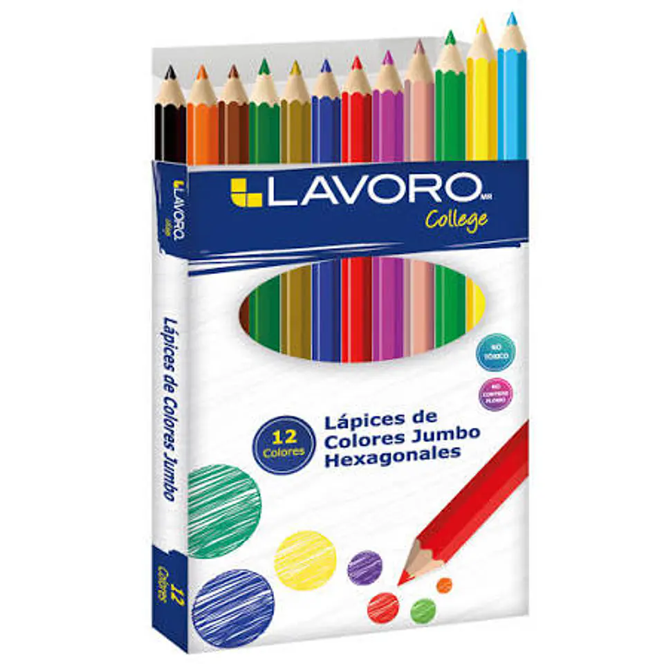 Lápices Jumbo 12 colores Hexagonales Lavoro  1