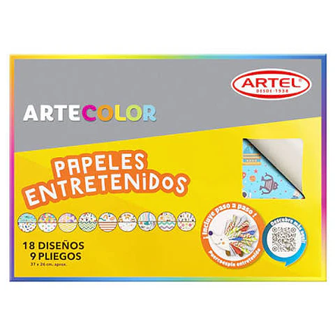 Carpeta papeles entretenidos 9 pliegos, 18 diseños Artel