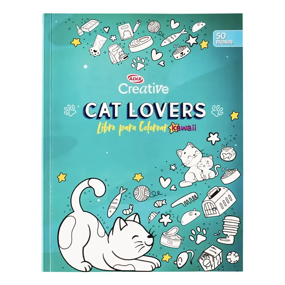Libro Colorear Cat Lover Kawai 50 Diseños Creative 1