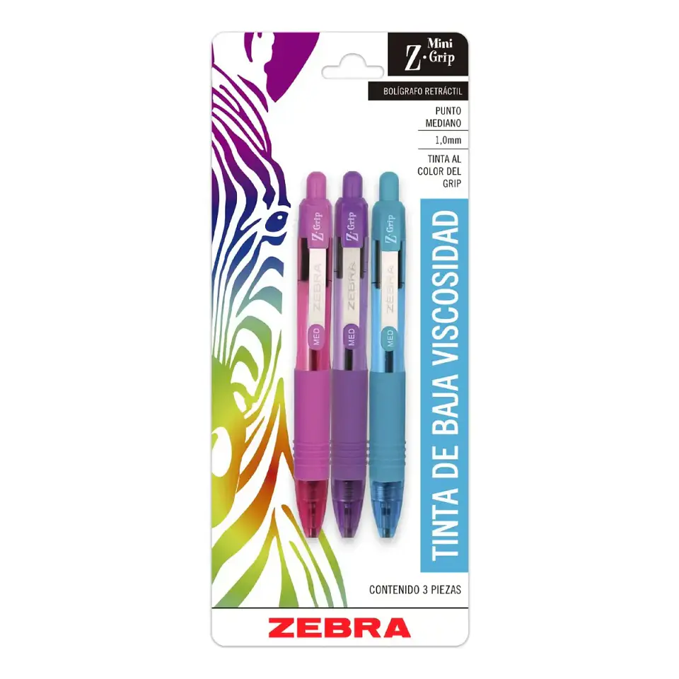 Bolígrafos Zebra Mini Z-Grip de Tinta Baja Viscosidad, Pack de 3 Colores 2