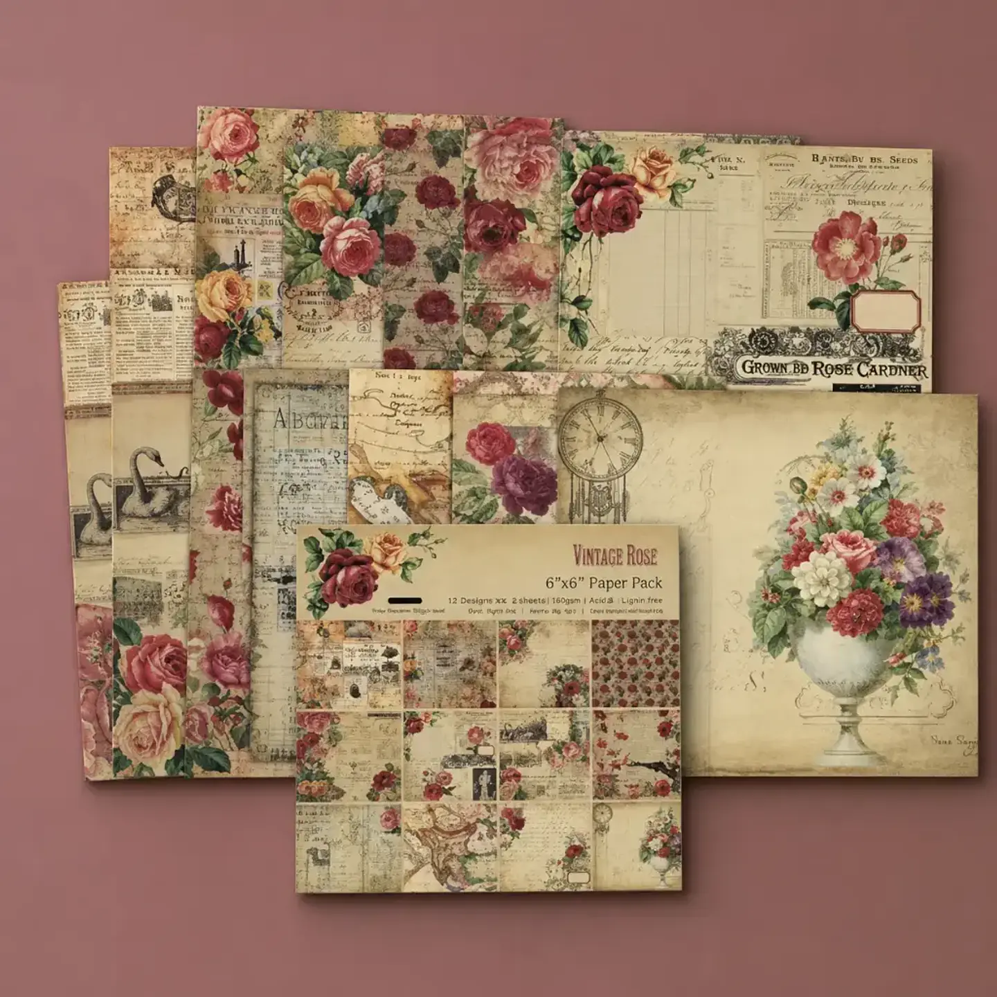 Set de papeles decorativos Rosas Vintage 1