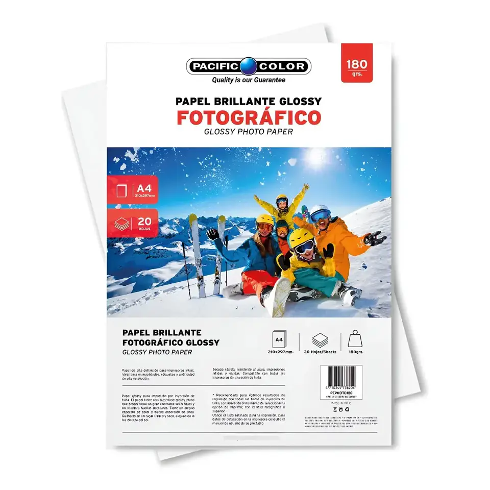 Papel Fotográfico Glossy A4 180g - 20 Hojas Pacific Color 1
