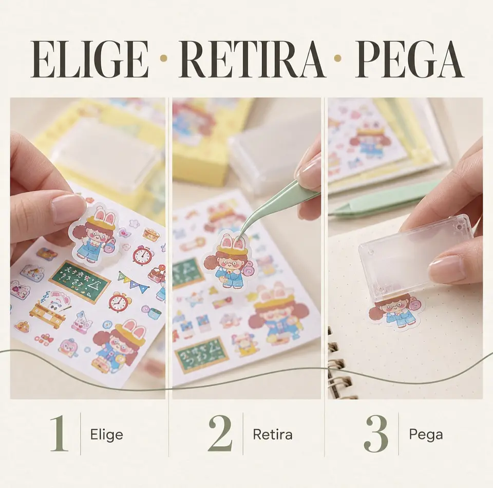  Kit de Stickers GooKa 2 en 1 con Aplicador - Set de 6 Piezas para Decorar y Hacer Photocard 4