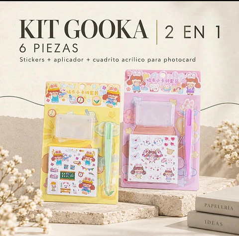  Kit de Stickers GooKa 2 en 1 con Aplicador - Set de 6 Piezas para Decorar y Hacer Photocard