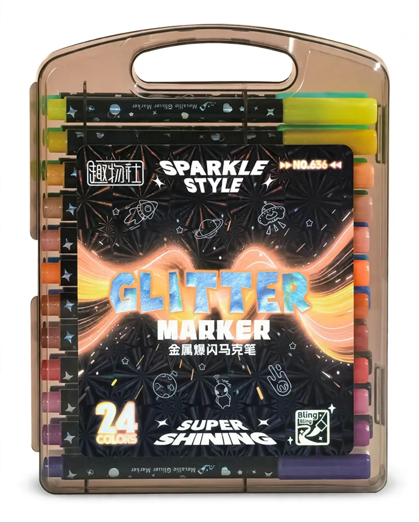 Marcadores con Glitter Sparkle Style 24 colores - Maletín  1