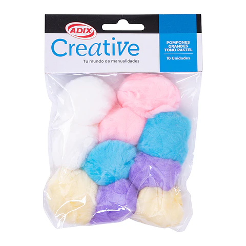 Pompones Grandes Color Pastel 10Un. Adix Creative